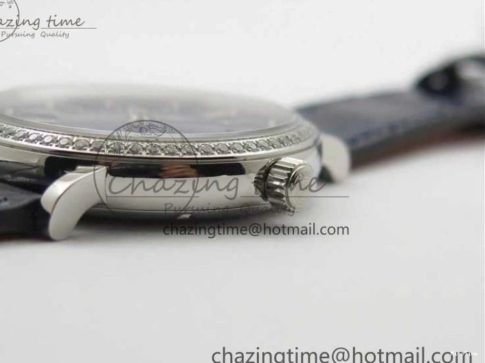 MIROTIME 0429 Portofino 37mm SS V7F 1:1 Best Edition Blue Dial Diamonds Bezel on Blue Leather Strap A Chic 7093